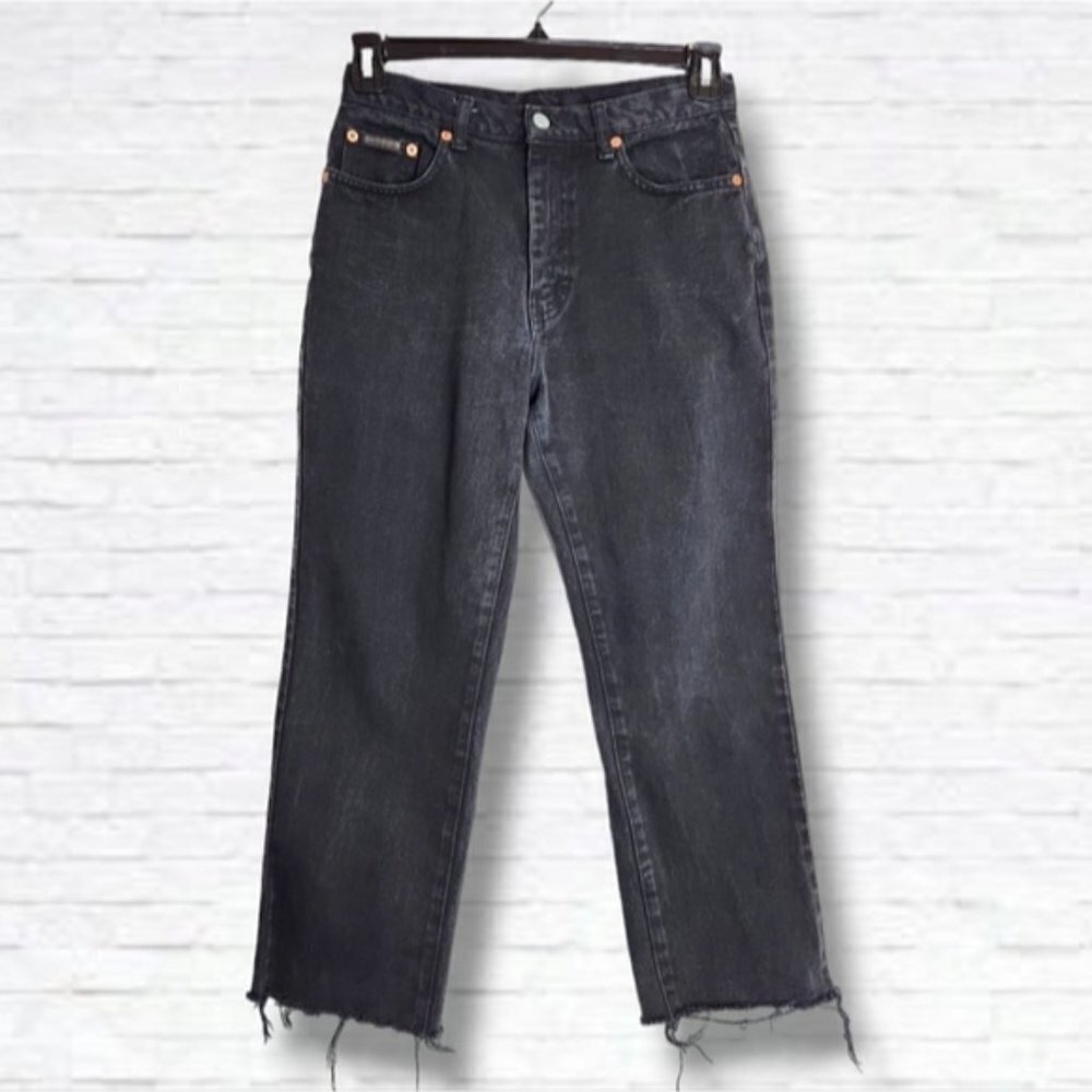 !Vintage CK Calvin Klein Faded Black Raw Hem 90s Mom Jeans Size 26 x 25 L